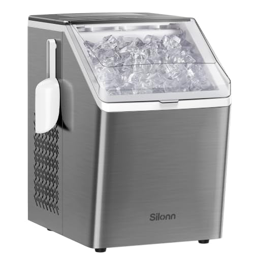 Silonn Ice Makers Countertop, 44lbs Per Day, 2 Ways to Add Water, Auto Self-Cleaning, Stainless Steel Ice Machine for Home Office Bar Party