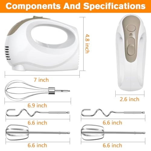 Showvigor Electric Hand Mixer, 5-Speed Handheld Mixer with Stainless Steel Whisk & Beaters, Lightweight Portable Kitchen Mixer for Baking, Mixing, and Cooking