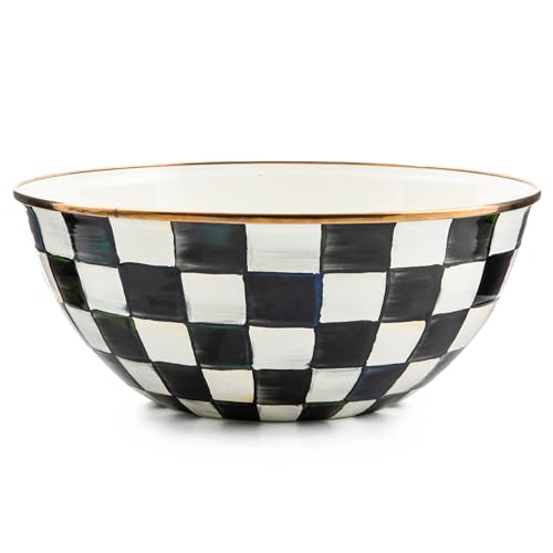 MACKENZIE-CHILDS Enamel Everyday Bowl, Serving Bowl for Entertaining, Large, Black-and-White Courtly Check, Set of 1