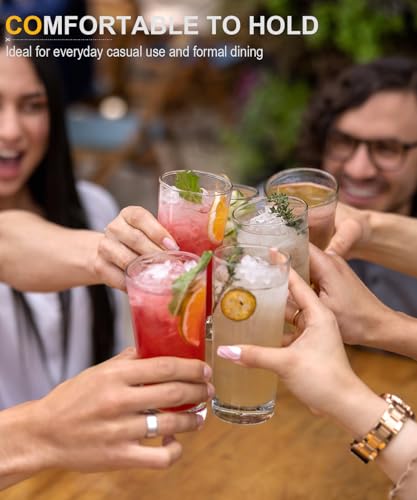 Potdoctor Drinking Glasses Set of 4, 16oz Wide Mouth Water Glass Cups, Lead-Free Crystal Glassware Set, Tall Cocktail Tumblers for Mojito, Tom Collins, Highball Glasses