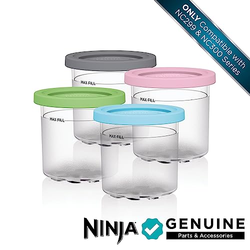 Ninja® CREAMi® Original Pints 4 Pack, Compatible with NC299AMZ & NC300s Series CREAMi® Ice Cream Makers, BPA-Free & Dishwasher Safe, Color Lids, 1 Pint Each, Clear/Grey/Lime/Pink/Aqua, XSKPLD4BCD