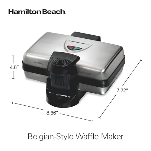 Hamilton Beach Belgian Mini Waffle Maker with Shade Control, Makes 2 at Once, Create Personalized Keto Chaffles and Hash Browns, PFAS-Free Non-Stick Plates, Compact Design, Stainless Steel (26009)
