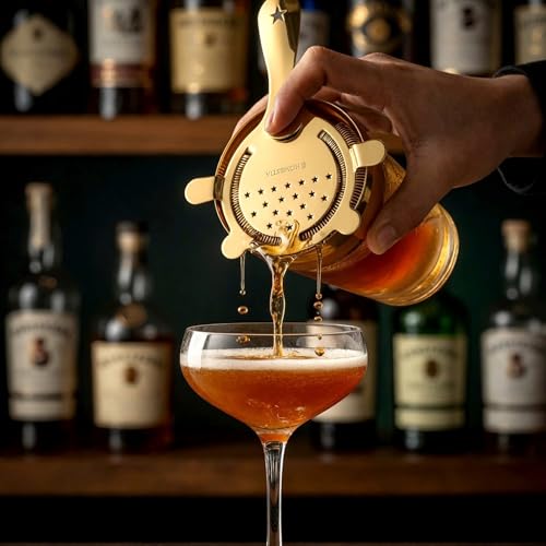 Homestia Hawthorne Strainer - Stainless Steel Cocktail Strainer with Removable High-Density Spring for Bartending, Boston Shakers & Mixing Glasses, Professional Bar Tools Gold