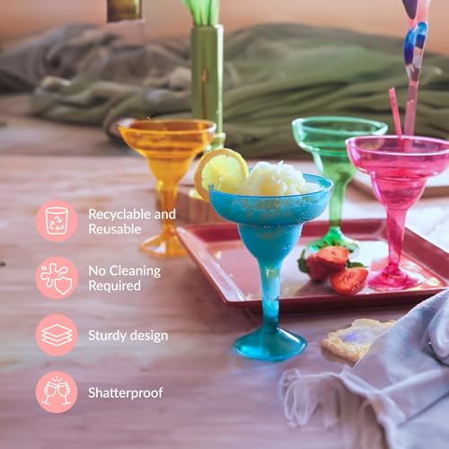 Prestee Multicolor Disposable 48 Plastic Margarita Glasses - 12 oz Hard Cocktail Cups for Cinco de Mayo Fiesta, Taco Party and Mexican Decorations - Fiesta Party Decorations - Large (Pack of 48)
