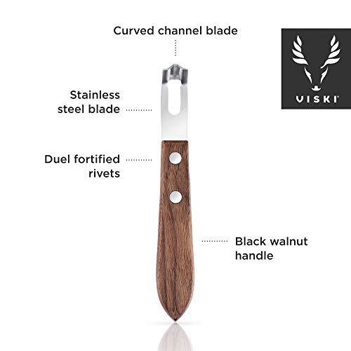 Viski Channel Knife, Citrus Zester and Orange Peeler Tool, Walnut Wood and Stainless Steel Bar Tool for Cocktail Garnishes, Perfect for Home Bars, Craft Cocktails and Bartender Gifts, Set of 1