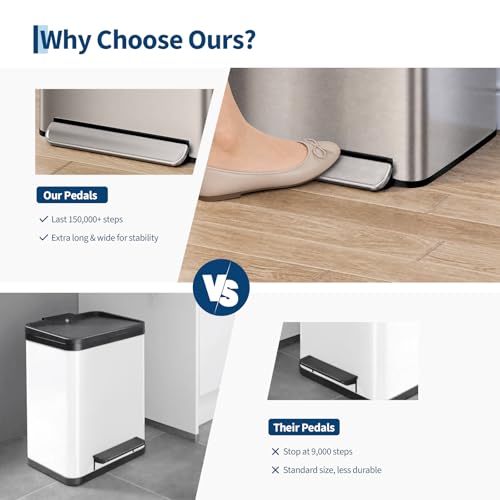 13 Gallon Trash Can Kitchen Garbage Bin with Removable Inner Buckets 50L Stainless Steel Step-on Metal Large Waste Cans with Soft Close Lid Silver