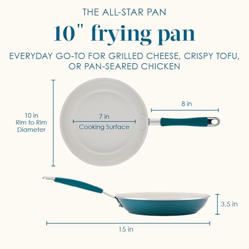 Rachael Ray Cucina Ceramic Nonstick Frying Pans/Skillet Set, Dishwasher Safe, 8.5 inch and 10 inch Open Fry Pans - Marine Blue