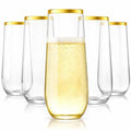 Oojami 48 Pack Champagne Flutes Plastic Gold Rimmed Stemless 9 Oz Clear Disposable Champagne Glasses, Shatterproof BPA-Free Recyclable Mimosa Glasses & Cocktail Cups for Wedding Birthday Shower
