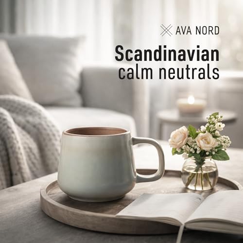 Ava Nord Ceramic Coffee Mugs Set of 4 | 12 oz Stoneware Coffee Cups | Lead-Free, Non-Toxic | Microwave and Dishwasher Safe | Comfortable Handle | Aesthetic Nordic Design for Tea and Latte | Sage Ash