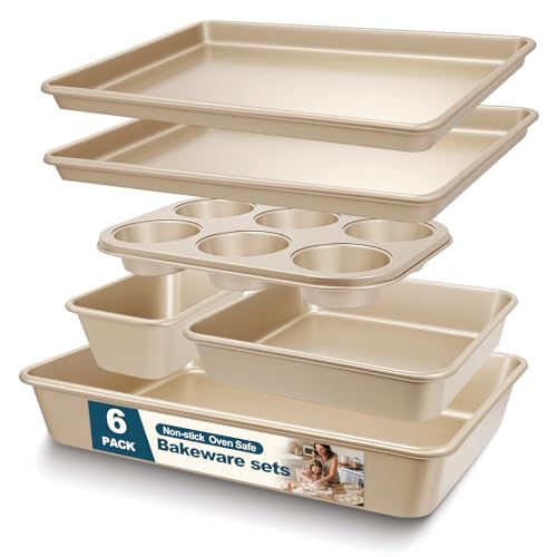 Baking Pans Set, Nonstick Stackable Bakeware Sets, Oven Pans for Cooking, AIVIKI 6 Pieces Baking Sheets Set Including Cookie