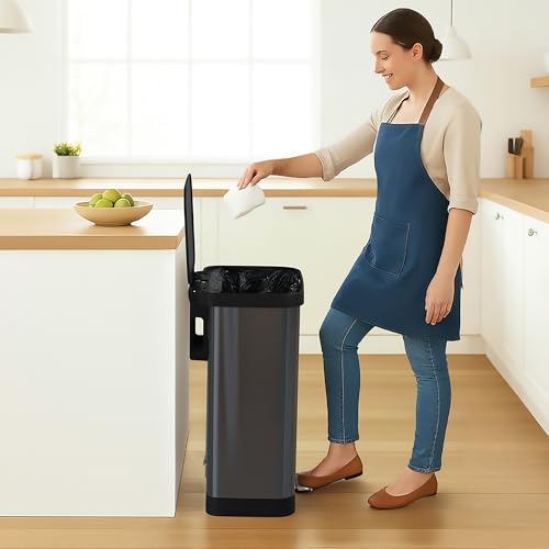 Glad 20 Gallon Stainless Steel Trash Can with Clorox Odor Protection | Large Metal Kitchen Garbage Bin with Soft Close Lid, Garbage Bag Rings, Step On Foot Pedal and Waste Bag Roll Holder, Pewter