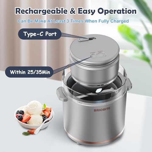 BRIOBITE 1.1 Quart Ice Cream Maker – Electric Ice Cream Machine for Gelato, Milkshakes & Sorbet,Perfect for 2-3 Servings, Easy to Use & Clean,Silver