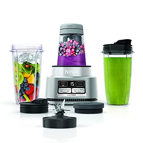 Ninja Foodi Personal Blender | Smoothie Bowl Maker with Storage Lid, Nutrient Extractor and Mixer | 1200-Peak-Watt smartTORQUE Motor | Hybrid Edge Blades, (2) 24-oz. Cups | Silver | SS101