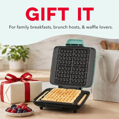 DASH No-Drip Waffle Maker: Waffle Iron 1200W + Waffle Maker Machine For Waffles, Hash Browns, or Any Breakfast, Lunch, & Snacks with Easy Clean, Non-Stick + Mess Free Sides - Aqua