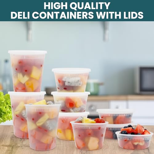 WGCC Deli Containers with Lids 48 Sets- Disposable Soup Containers 8oz, 16oz, 32oz - Plastic Containers with Lids, Food Container Leakproof, BPA Free/Microwave/Freezer/Dishwasher Safe