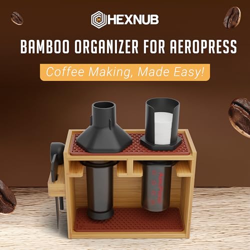 HEXNUB Organizer Stand for AeroPress Bamboo Coffee Caddy Original Brown
