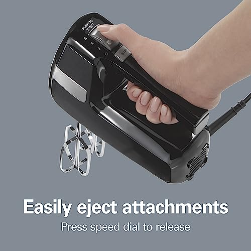 Hamilton Beach Electric Hand Mixer, 6 Speeds + Stir Button, 300 Watts of Peak Power for Powerful Mixing, Includes Whisk and Storage Clip, Black (62628)