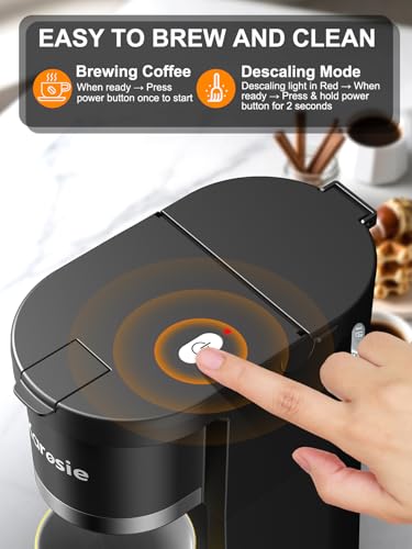 Karosie Small Single Serve Coffee Maker, Fast Brew for Pods & Ground Coffee, 6-12 Oz Brew Sizes, One-Button Single Cup Coffee Maker, Coffee Machine with Descaling Reminder,Black