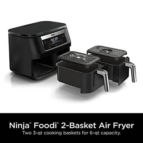 Ninja DZ090 6-Quart Dual-Zone 2-Basket Air Fryer - Roast, Bake, Dehydrate (Renewed)