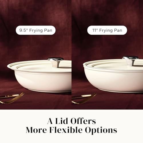 Redchef Ceramic Frying Pans, 4-Piece Non Stick Frying Pans, Non Toxic Skillet with Lid, Ceramic Cookware Set, 8" 9.5" 11" Egg Saute Pan, PFAS & PTFE & PFOA Free, Dishwasher & Oven Safe, Beige White