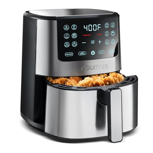 Gourmia 4-Qt Digital Air Fryer with Guided Cooking, Easy Clean, Stainless Steel
