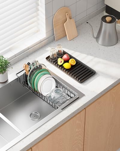 Kitsure Expandable Dish Rack for Kitchen Counter, Medium, Black