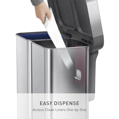 simplehuman Step Recycler, 58L / 15.3 Gallon Dual Compartment Kitchen Trash Can, 150,000-Step Pedal, Lid Shox® Technology, Liner Rim System, Liner Pocket®, Brushed Stainless Steel with Plastic Lid