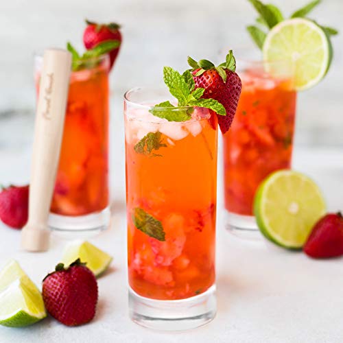 Final Touch Premium Mojito Set - Includes 2 Tom Collins Glasses & Wooden Muddler - 10oz Slim Highball Glasses with Thick Base - Complete Cocktail Kit for Perfect Mojitos (FTA1835)