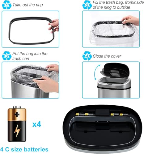 Bigacc Kitchen Trash Can | Stainless Steel 13 Gallon Trash Can | 50L Touch Free Garbage Can with Lid | Electronic Sensor High Capacity Trash Bin for Bathroom Kitchen Office, Silver