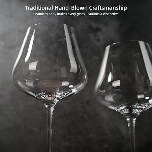 LASTURYCX Wine Glasses Set of 4, 18OZ Large Crystal Red Wine Glasses, Hand Blown Vintage Wine Glasses with Thin Rim, Large Bowl, Long Stem, Gifts for Wedding, Housewarming, Birthday