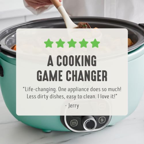 GreenLife 6QT Ceramic Slow Cooker, PFAS-Free, Programmable, Removable Healthy Nonstick Pot for Family Meals, Sear on Stovetop, Keep Warm, Digital Timer, Dishwasher Safe Crock, Turquoise