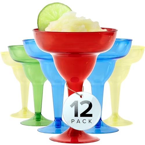Stock Your Home Multicolor Plastic Margarita Glasses Disposable (Set of 12) Decorations for Cinco de Mayo Parties, Colorful Cocktail Cups for Tropical Party Supplies - Large 12 oz Hurricane Glasses