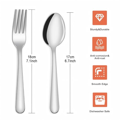 Unokit 24-Piece Spoons and Forks Set Silverware Set - Forks and Spoons Food Grade Stainless Steel Silverware for Home, Kitchen and Restaurant, 12-Fork and 12-Spoon, Mirror Polished&Dishwasher Safe
