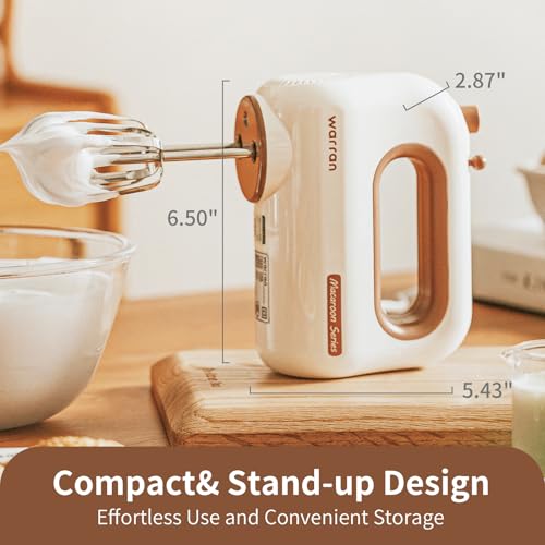 warran 300W Compact Lightweight Electric Hand Mixer, with Powerful Quiet DC Motor for Baking, Cake, Brownies, Cookie Dough, Ideal for Home Kitchen (White)