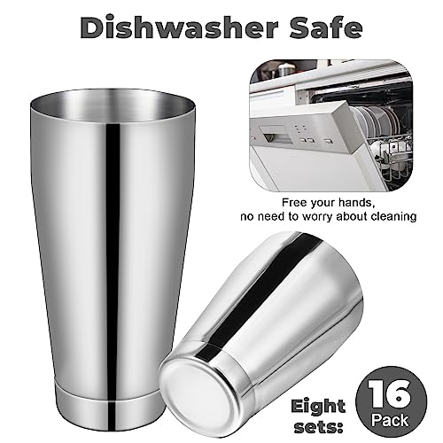 Dandat 16 Pcs Cocktail Shaker Boston Cocktail Shaker Set, Stainless Steel Martini Drink Shakers Bartending, 18 Oz & 28 Oz Bar Professional Shake Mixer Tin Tools for Bartender Cocktails (Silver)