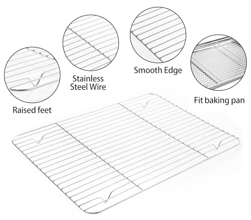 Stainless Steel Baking Sheet Tray Cooling Rack with Silicone Baking Mat Set, Cookie Pan with Cooling Rack, Set of 9 (3 Sheets + 3 Racks + 3 Mats), 10/12/16 Inch, Easy Clean