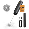 CIRCLE JOY Rechargeable Milk Frother Hanheld, Dual Coil Whisk Head Electric Coffee Frother, Portable Hand Frother Wand Drink Mixer for Matcha Lattes Cappuccino, Kitchen Gifts, Black