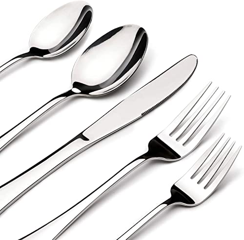 60 Piece Silverware Set for 12, Heavy Duty Stainless Steel Flatware Utensils Cutlery Set Including Steak Knife Fork
