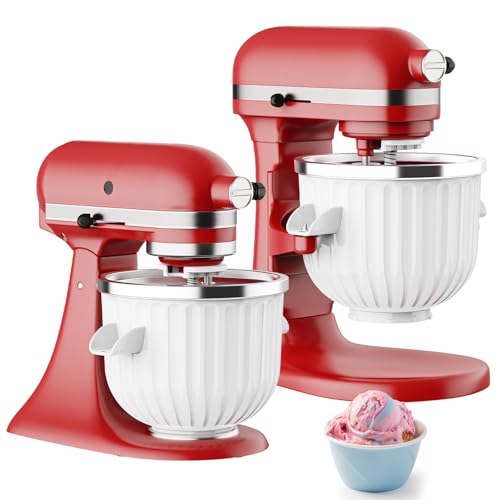 Ice Cream Maker Attachment for Kitchenaid Stand Mixers, Ice Cream Maker Machine Compatible with 4.5QT and Larger KitchenAid Mixers, 2-Quart Capacity, Sorbet and Gelato Maker Accessory by TPGSING