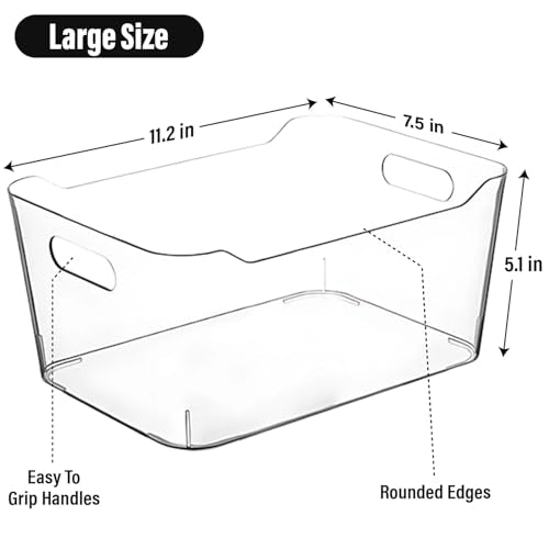 Clear Plastic Storage Bins for Kitchen Organization or Pantry Organizers and Storage, Freezer Fridge Organizer Storage Containers Bin for Organizing Refrigerator Medicine Closet Cabinet Organizers