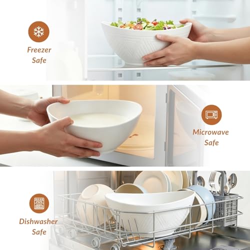 Homienly 9.6 inch Serving Bowls, Large Serving Dishes for Wedding Parties, 60 Oz for Salad, Side Dishes, Pasta, Oval Shape, Microwave & Dishwasher Safe, Set of 4, White