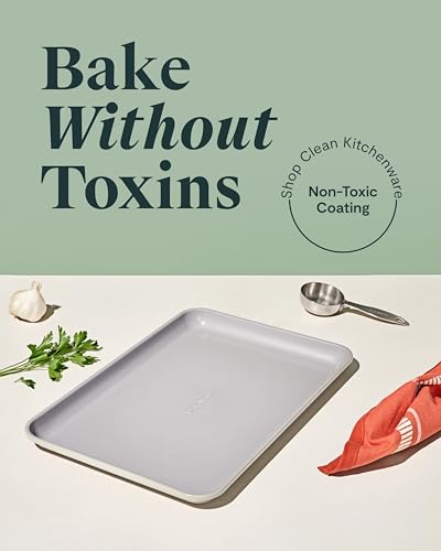 Caraway Non-Stick Ceramic Medium Baking Sheet Duo - Naturally Slick Ceramic Coating - Non-Toxic, PTFE & PFOA Free - Perfect for Baking, Roasting, and More - Medium (15" x 10") - Cream
