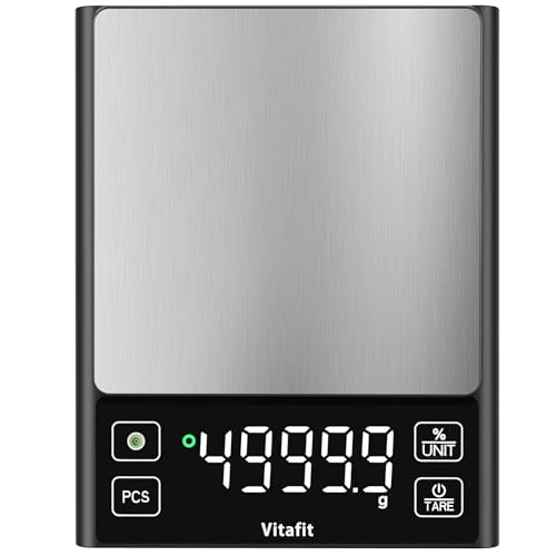 Vitafit 11lb Food Scale, High Accuracy 0.0001lb by Our Professional Scale Factory Since 2001, Digital Kitchen Scale with% Percentage Function for Cooking, Baking & Coffee, Stainless Steel, LED, Black