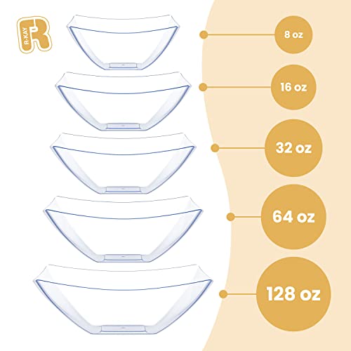 R-kay 6 Pack Square Plastic Serving Bowls - Clear Plastic bowls 16 Oz - Disposable Serving Bowls Heavy Duty For Weddings Catering And Birthday parties