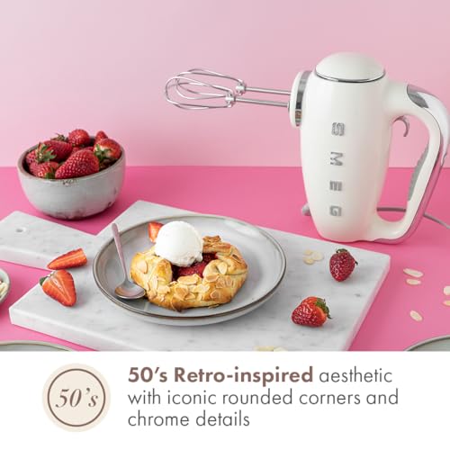 SMEG HMF01 9-Speed Retro Hand Mixer – 220W Motor, Smooth Start, Turbo Function, LED Timer Display, Stainless Steel Whisks, Beaters & Dough Hooks, Premium Die-Cast Aluminum Body
