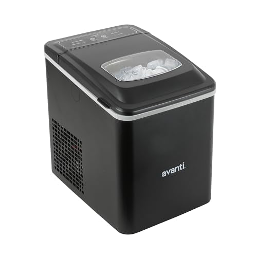 Avanti Ice Maker Mighty Ice Countertop Design Makes 26 Pounds of Bullet-Shaped Ice Cubes in 24 Hours, Digital Touch Controls and Self Cleaning Function, Includes Scoop, Black
