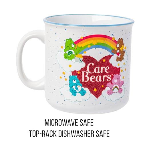 Silver Buffalo Care Bears Featuring Good Luck, Tenderheart, Bedtime, and Cheer Bear Rainbow Heart Ceramic Camper Mug, 20 Ounces