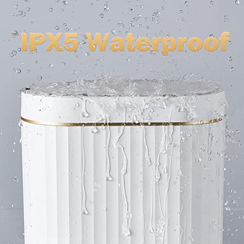 ELPHECO Bathroom Trash Can with Lid 2 Gallon Sensor Garbage Can, Automatic Trash Bin, Motion Sensor Trash Can, IPX5 Waterproof Plastic Wastebasket for Bathroom, Bedroom, Kitchen, Office, White Gold