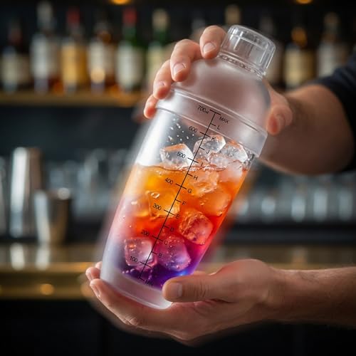 Homestia 3 Pack Plastic Cocktail Shaker Set - 24oz 700ml Drink Mixer with Built-in Strainer Extra Cap, Recipes Book, Leakproof Bartender Kit for Cocktails, Boba Tea, Milkshakes