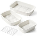 LE TAUCI Deep Casserole Dishes for Oven, 13.7”x9.6” Ceramic Baking Dish Set with Roasting Racks, Large Lasagna Pans with Handles, Rectangular Bakeware as Gift for Mom, White (4.6QT/3.0QT/1.6QT), Set of 3